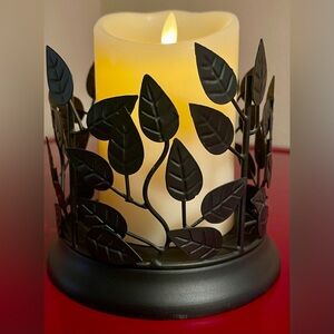 Elegant Black Leaf Accent Candle Holder